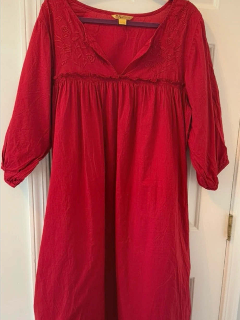 April Cornell Red Embroidered Cotton Nightgown or Dress